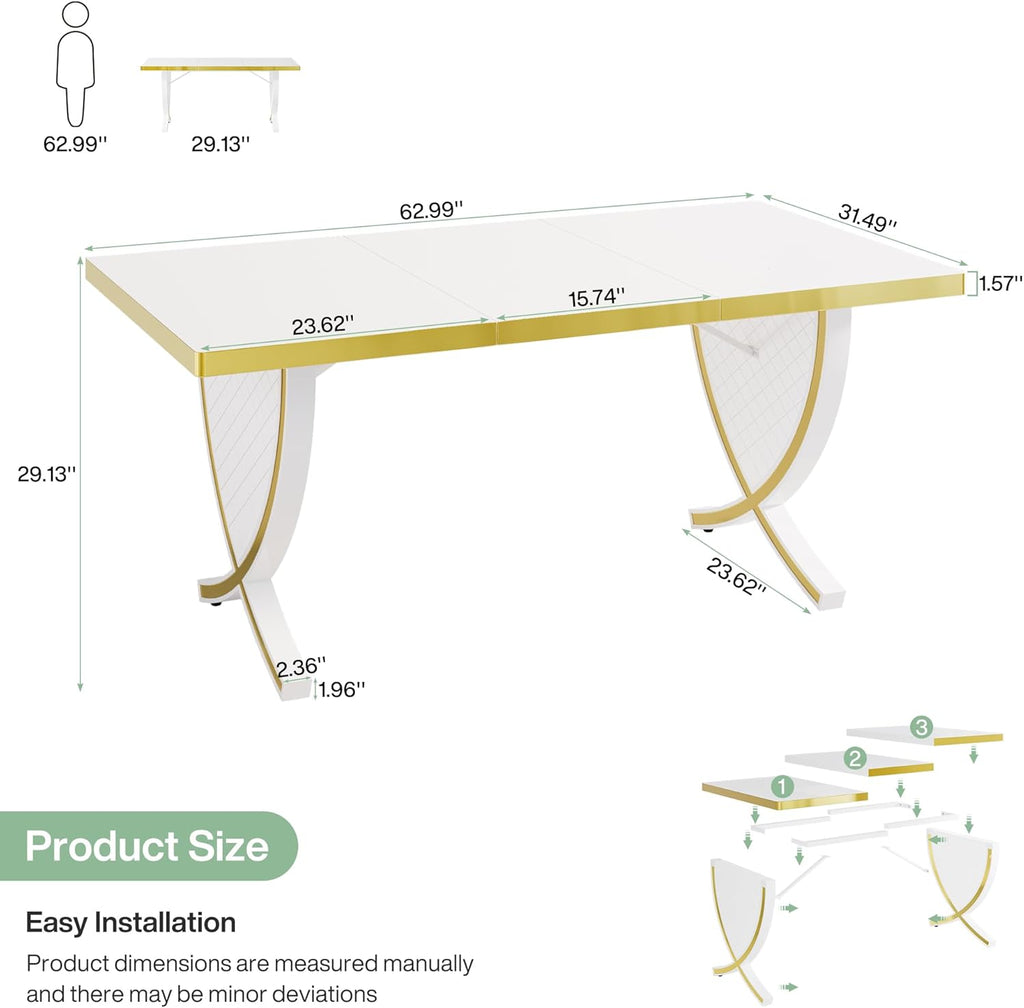 White & Gold 63" Glossy Computer Desk W755301