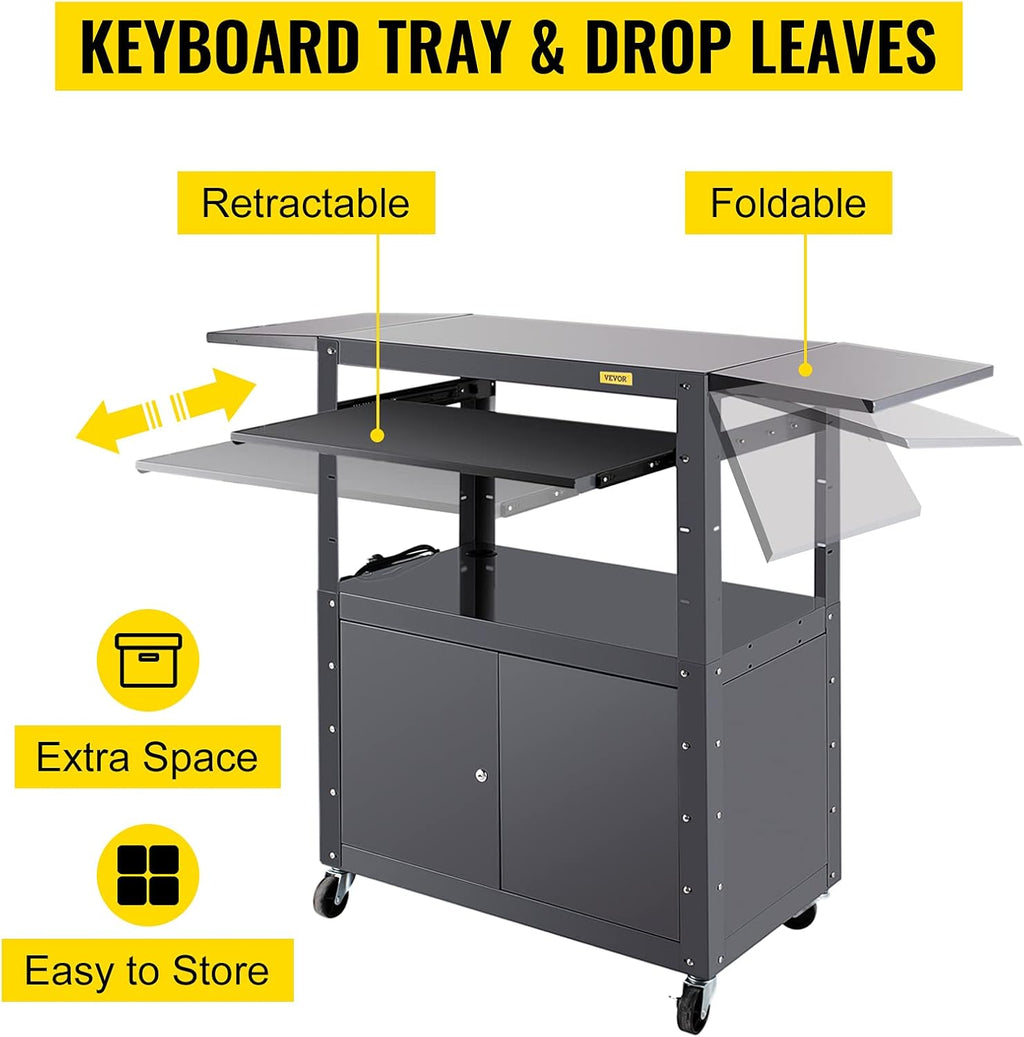 Height Adjustable Steel Media Cart with Locking Cabinet K417