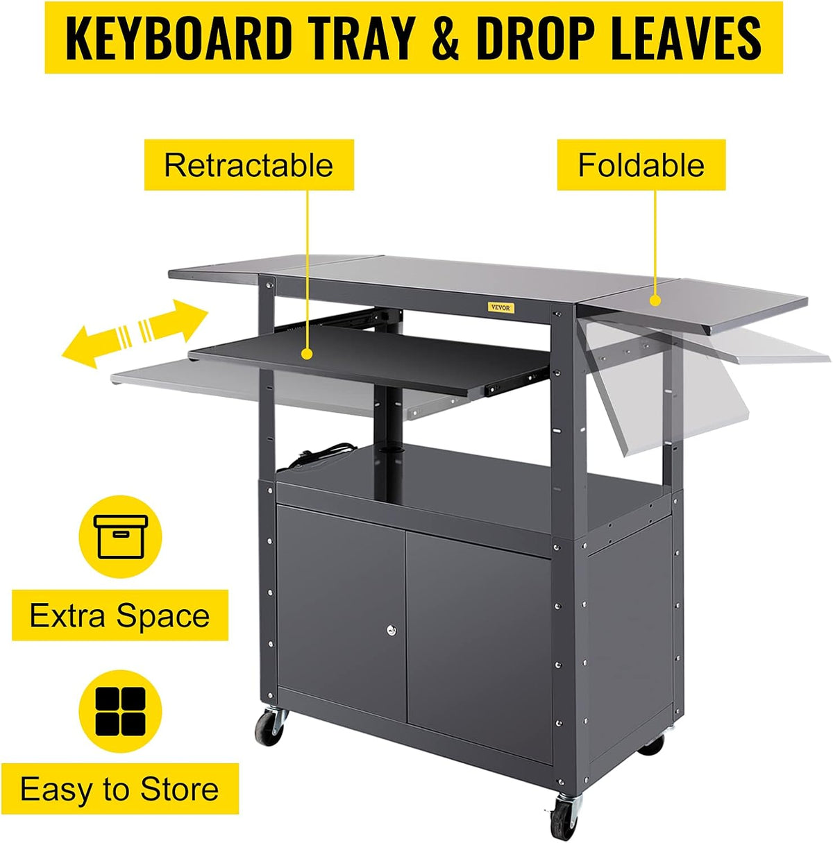 Height Adjustable Steel Media Cart with Locking Cabinet K417