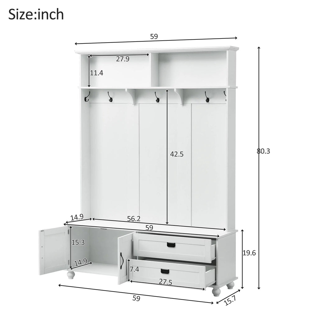 White Hall Tree with Storage Cabinet and 2 Drawers Z449588