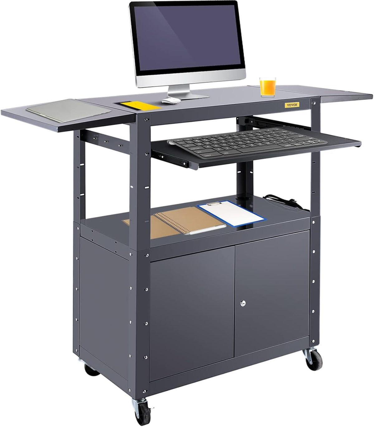 Height Adjustable Steel Media Cart with Locking Cabinet K417