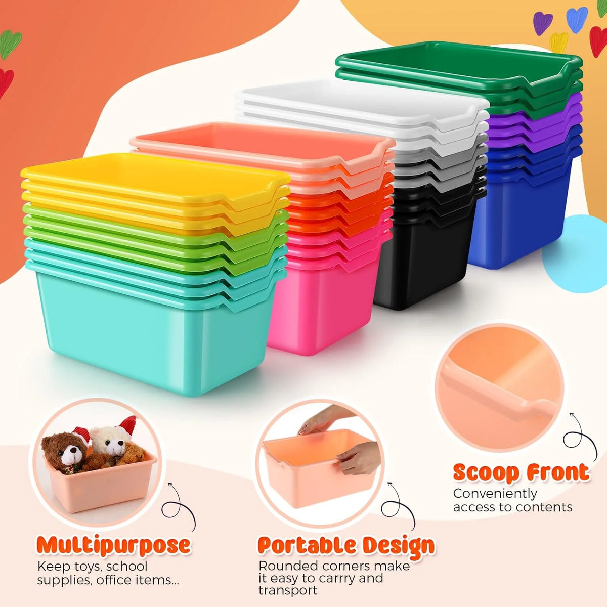 24 Pcs Plastic Stackable Storage Bins Assorted Colors I390