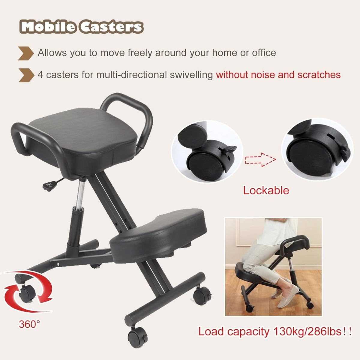 Ergonomic Kneeling Chair with Arm P1344