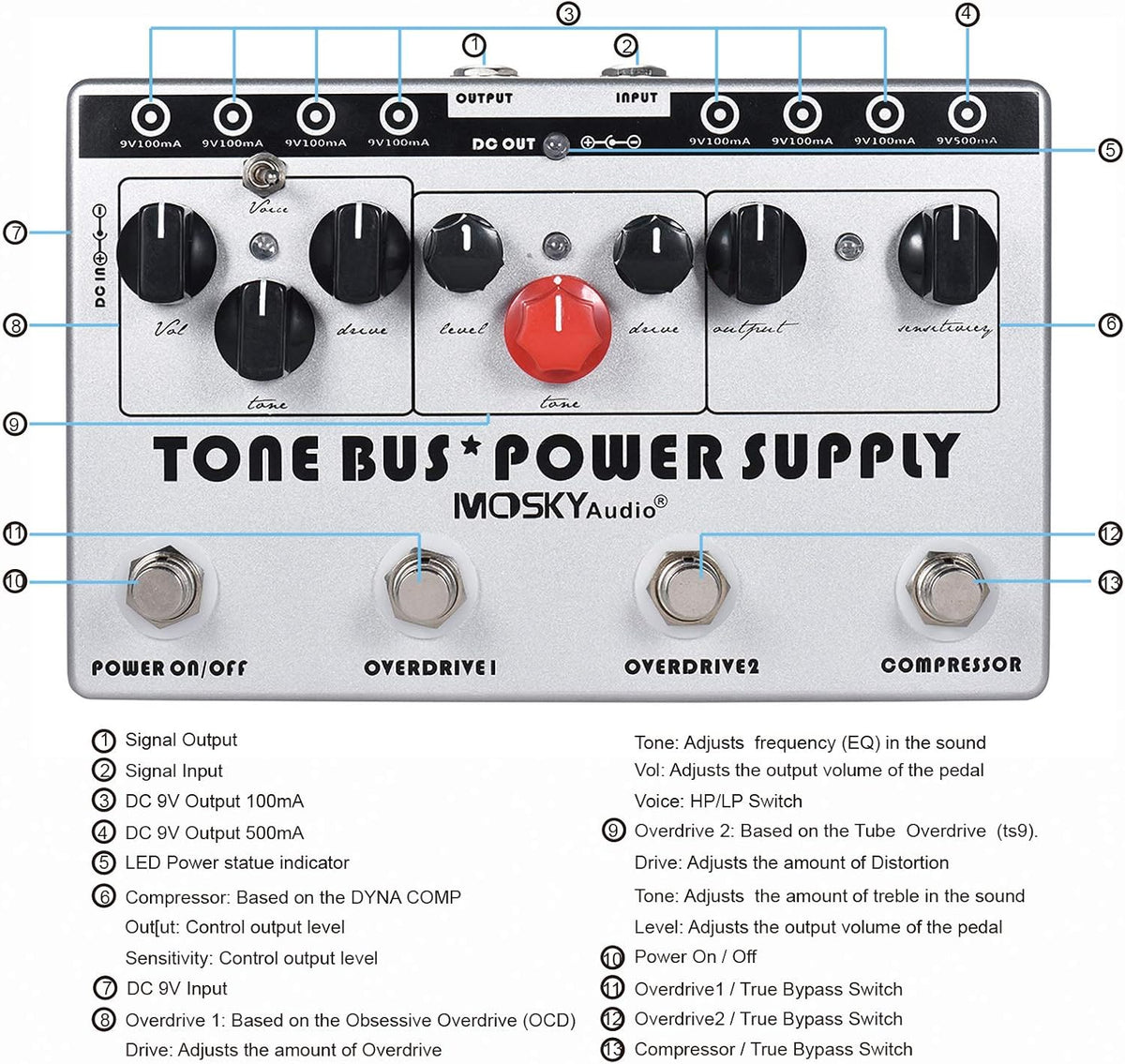 3 Effects Pedal and 8 Outputs Power Supply Multieffects Processor G22419