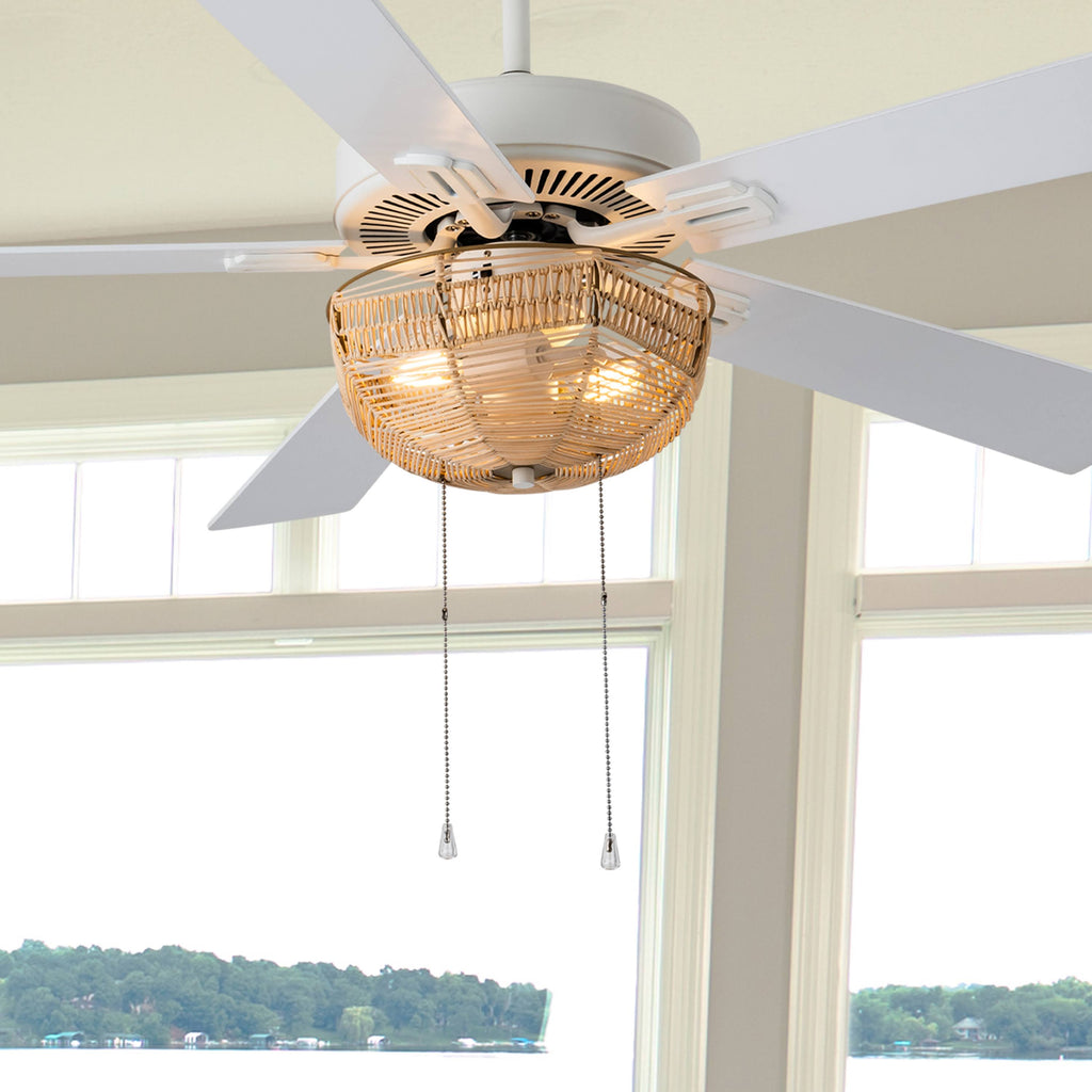 52x22 5-Blade LED Rattan Lighted Ceiling Fan Tan C97546