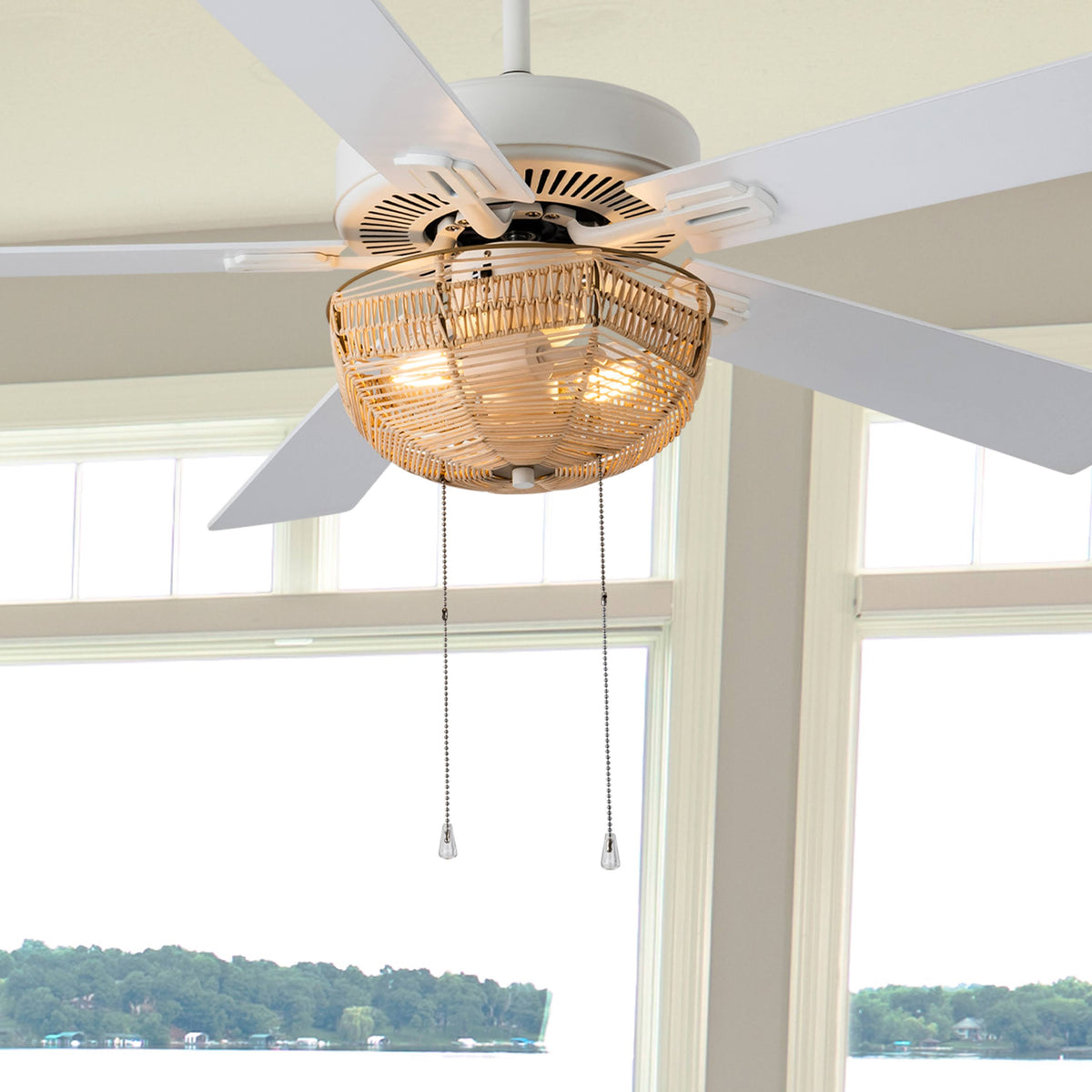 52x22 5-Blade LED Rattan Lighted Ceiling Fan Tan C97546