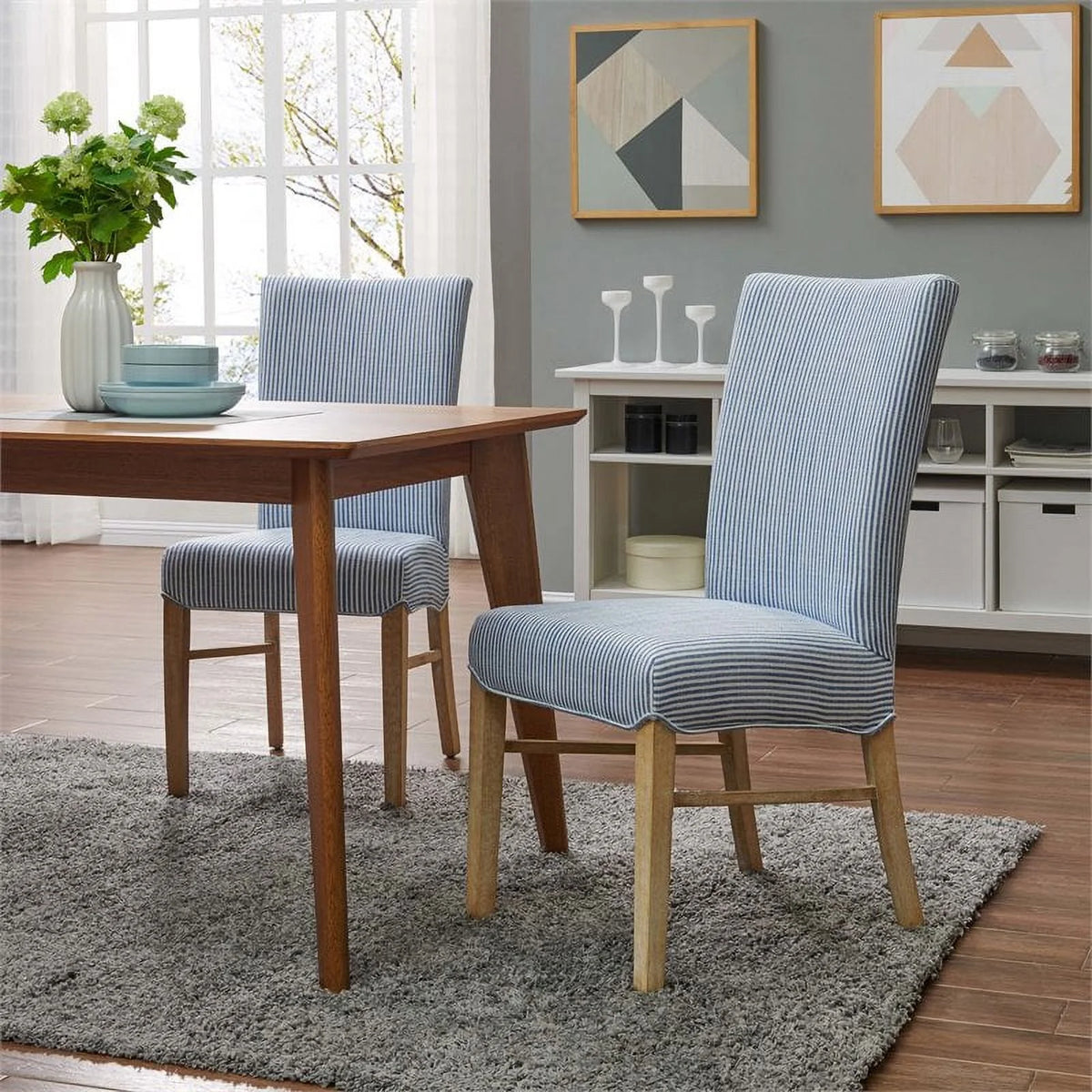 Blue Stripes Fabric Chair Set of 2 T90389