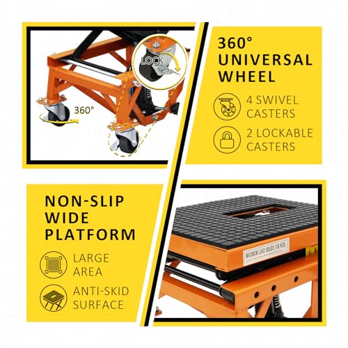 Hydraulic Motorcycle Lift Table, 350 LBS Heavy Duty Scissor Jack Stand with Wide Deck N1650