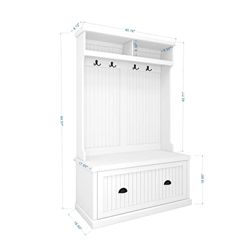 White Hall Tree with Bench and Shoe Storage T8067