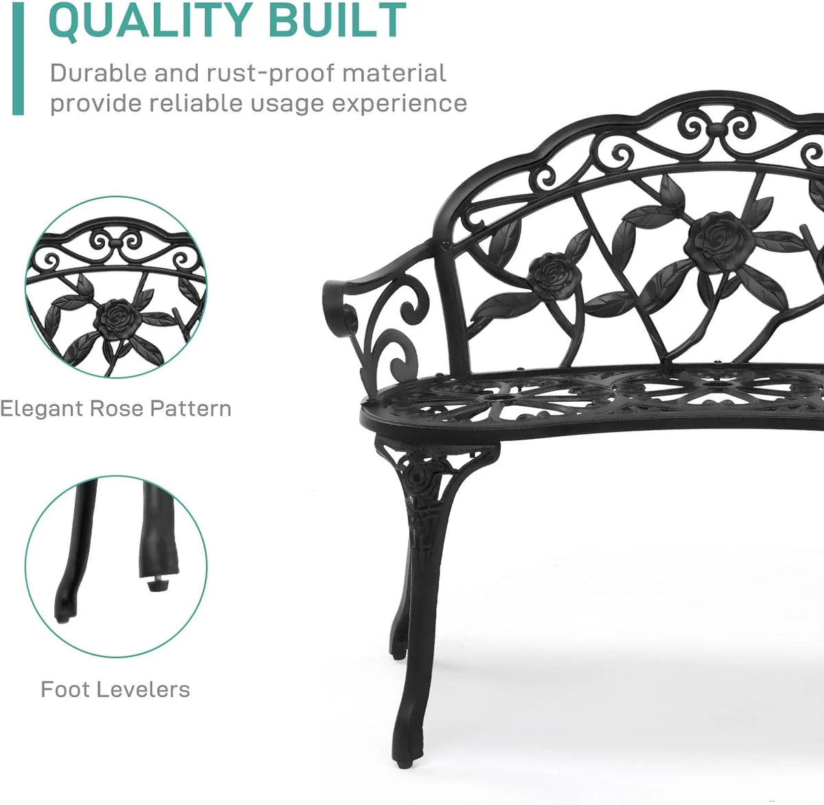38.5" Metal Rose Bench X8763