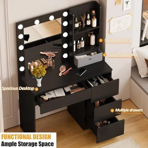 White Vanity Desk Set with Mirror & Light V12088