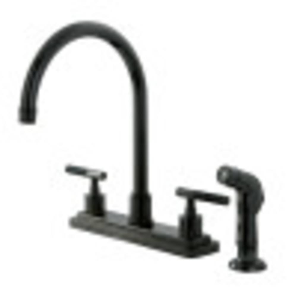 Water Onyx Black Nickel 8x22 Centerset Kitchen Faucet with Lever Handles and Matching Side Sprayer E652803