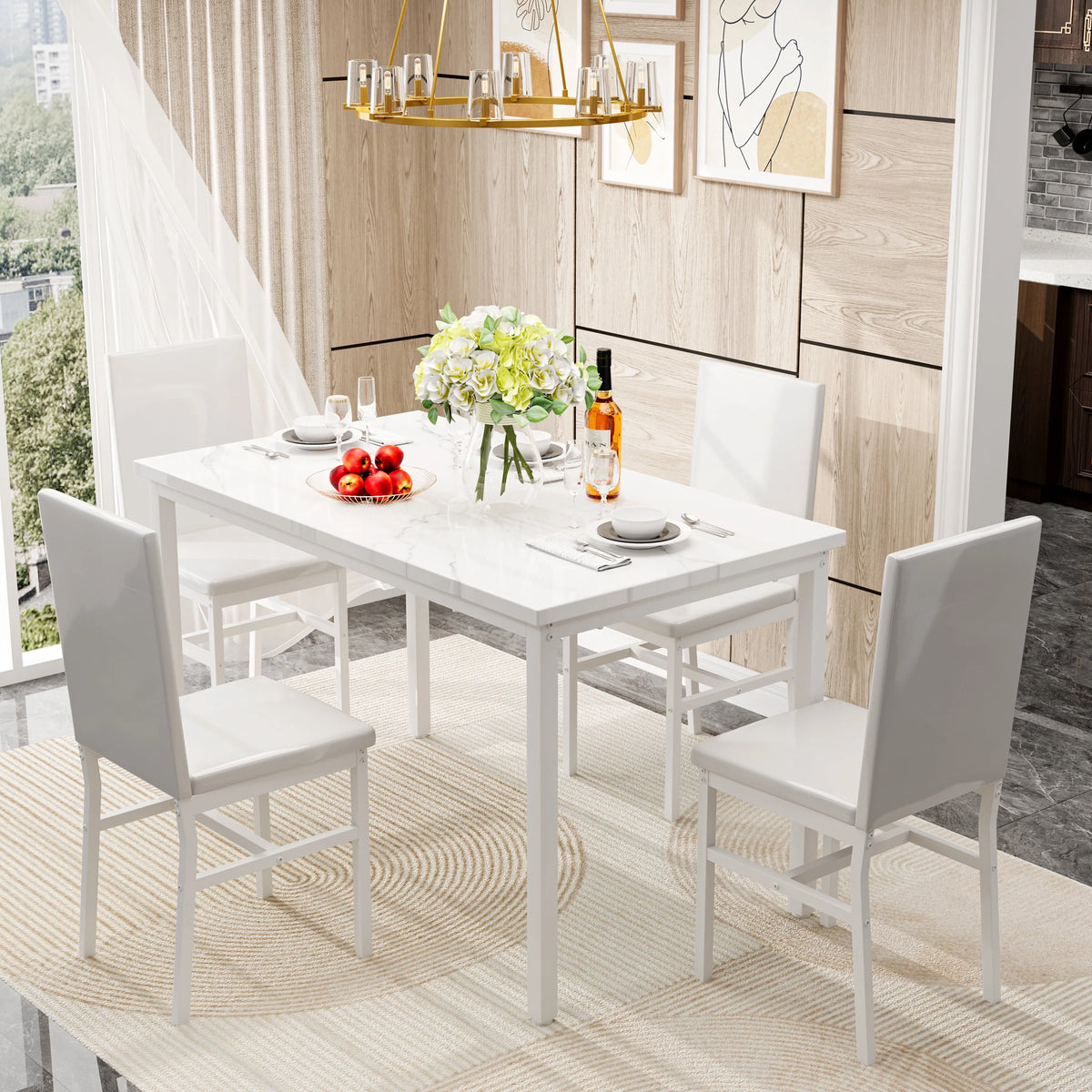 Gray 5-Piece Faux Marble Dining Table Set D709213