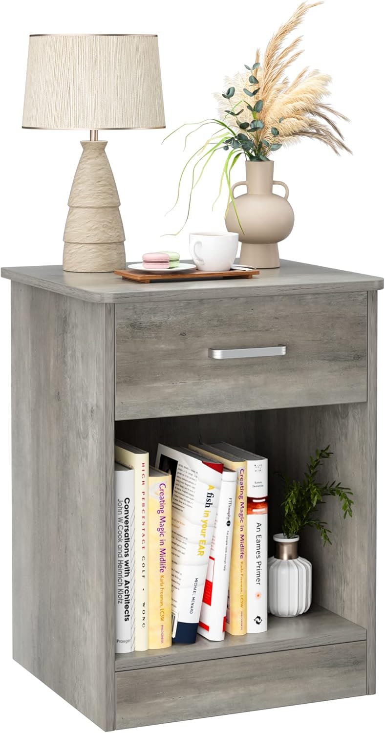 Black 2 Tier Nightstand with Drawer and Storage Cabinet B694
