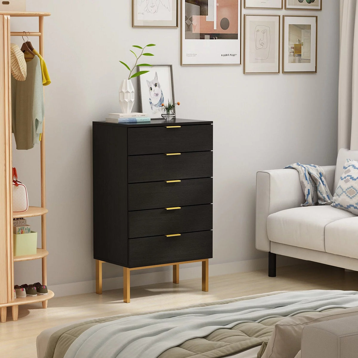 Black 5 Drawer Wood Dresser Z127176