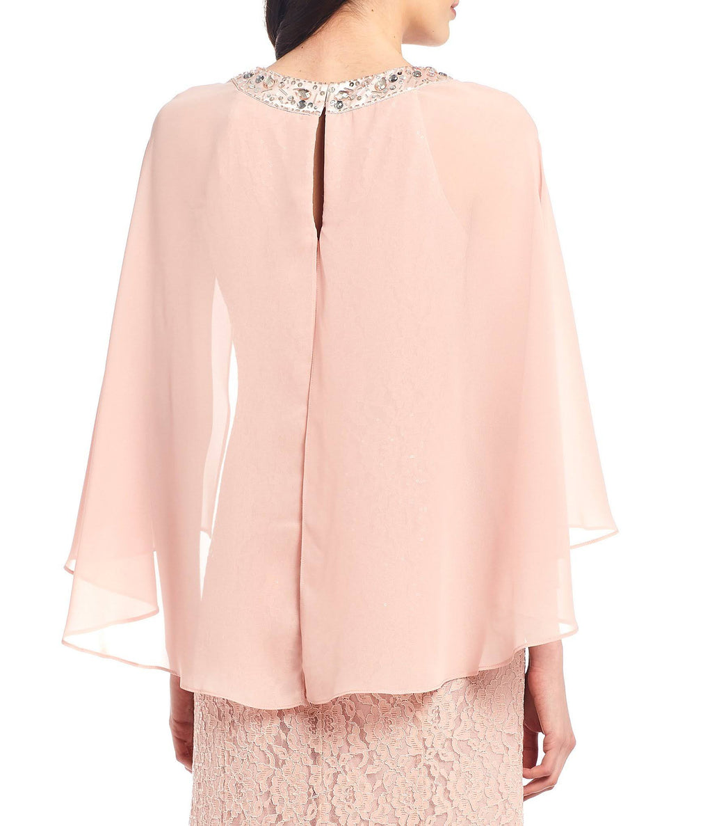 Sequin Lace Chiffon Capelet Gown Q2878