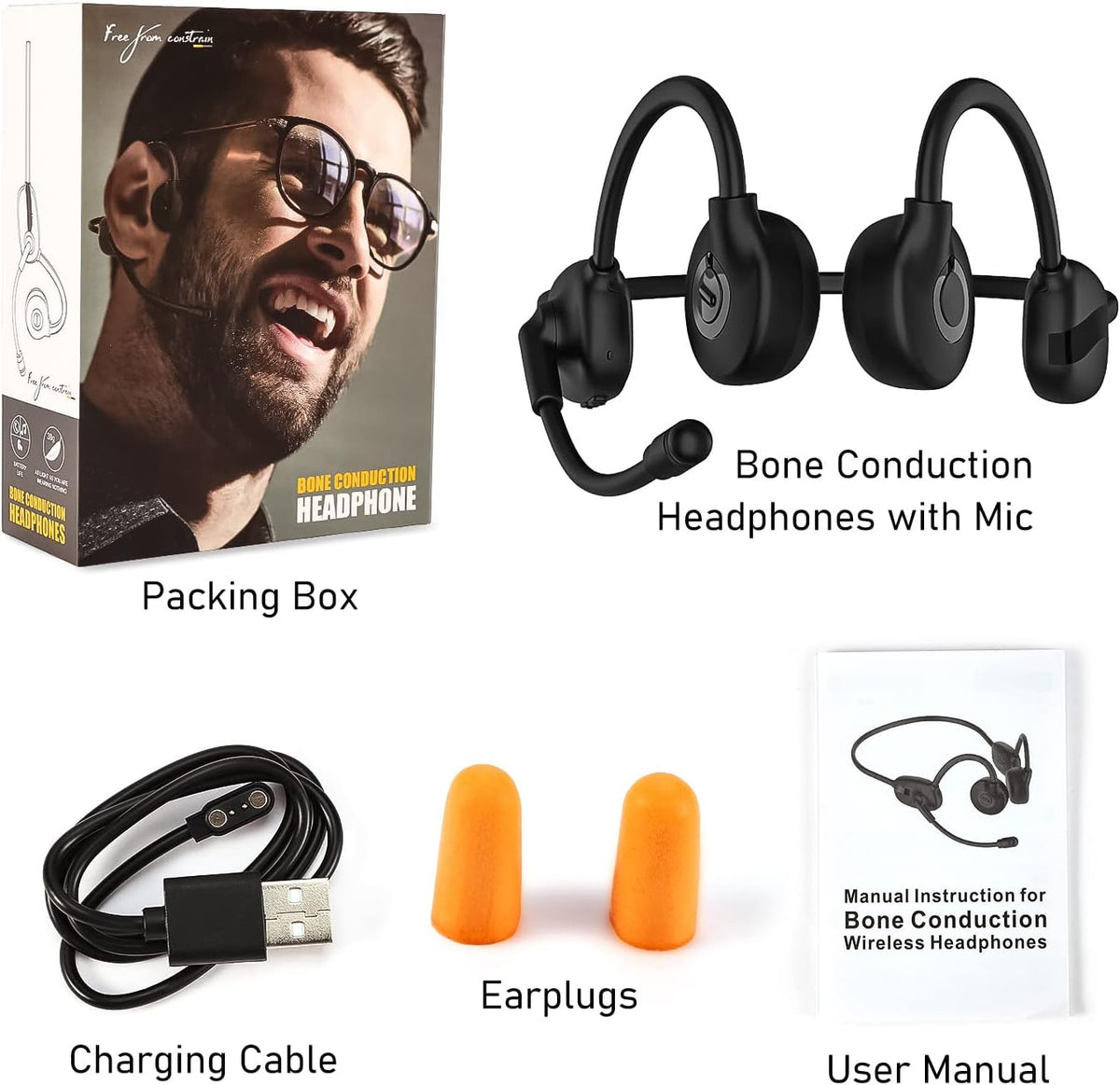 Bone Conduction Bluetooth 5.3 Wireless Headset with Mic, IPX7 Waterproof, Pack of 2 U886