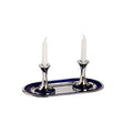 Aluminum Candle Holders with Blue Enamel Inlay and Tray W553
