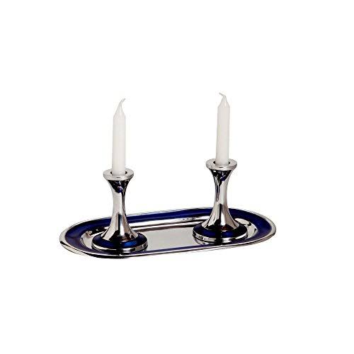 Aluminum Candle Holders with Blue Enamel Inlay and Tray W553