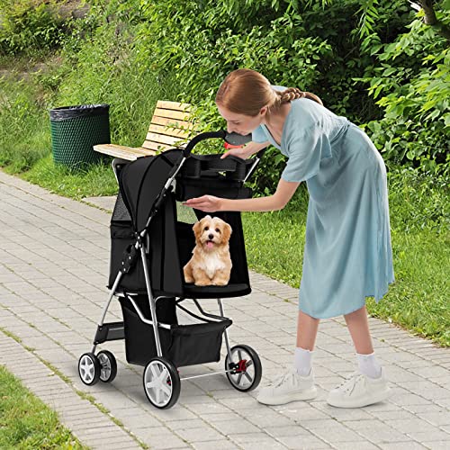 Navy Folding Pet Stroller with 4 Lockable Wheels and Removable Liner V648