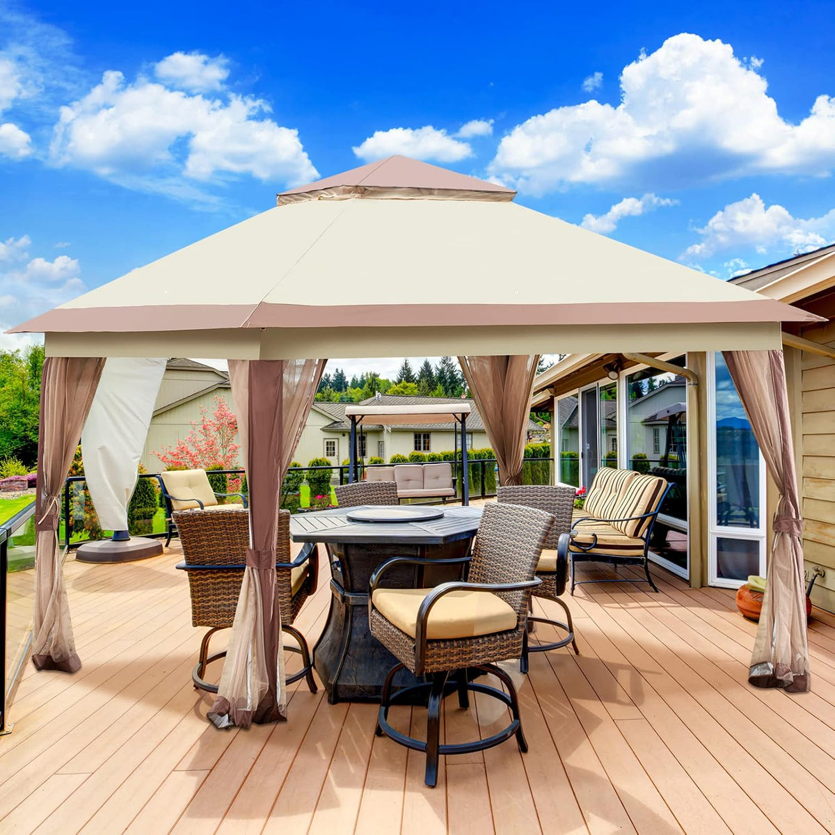 11’ X 11’ Pop Up Canopy Tent with Mosquito Netting, Beige I75952