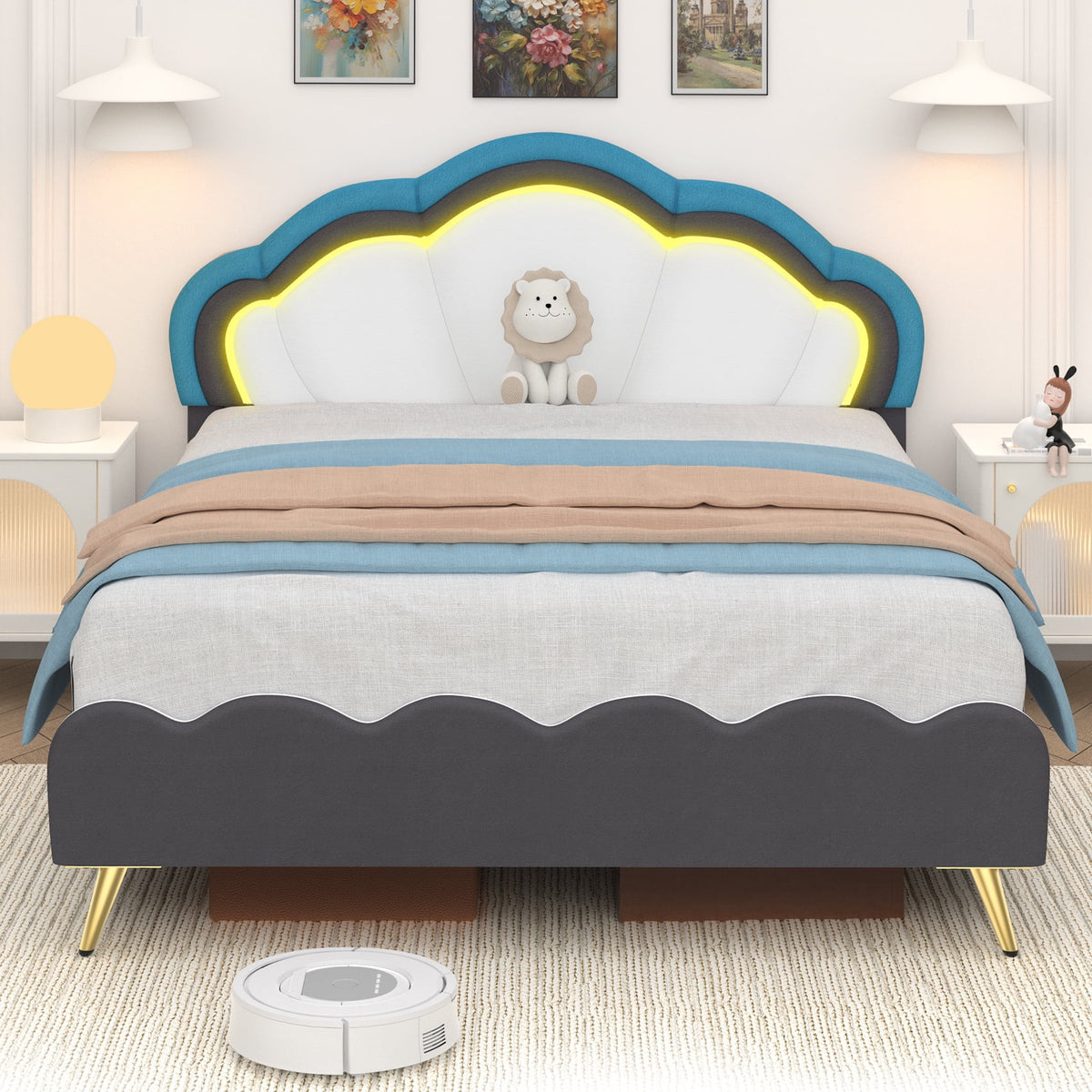 White Velvet Upholstered Twin Size Platform Bed Frame G19276