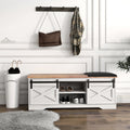 White 47-inch Shoe Storage Bench with Sliding Barn Door W34982