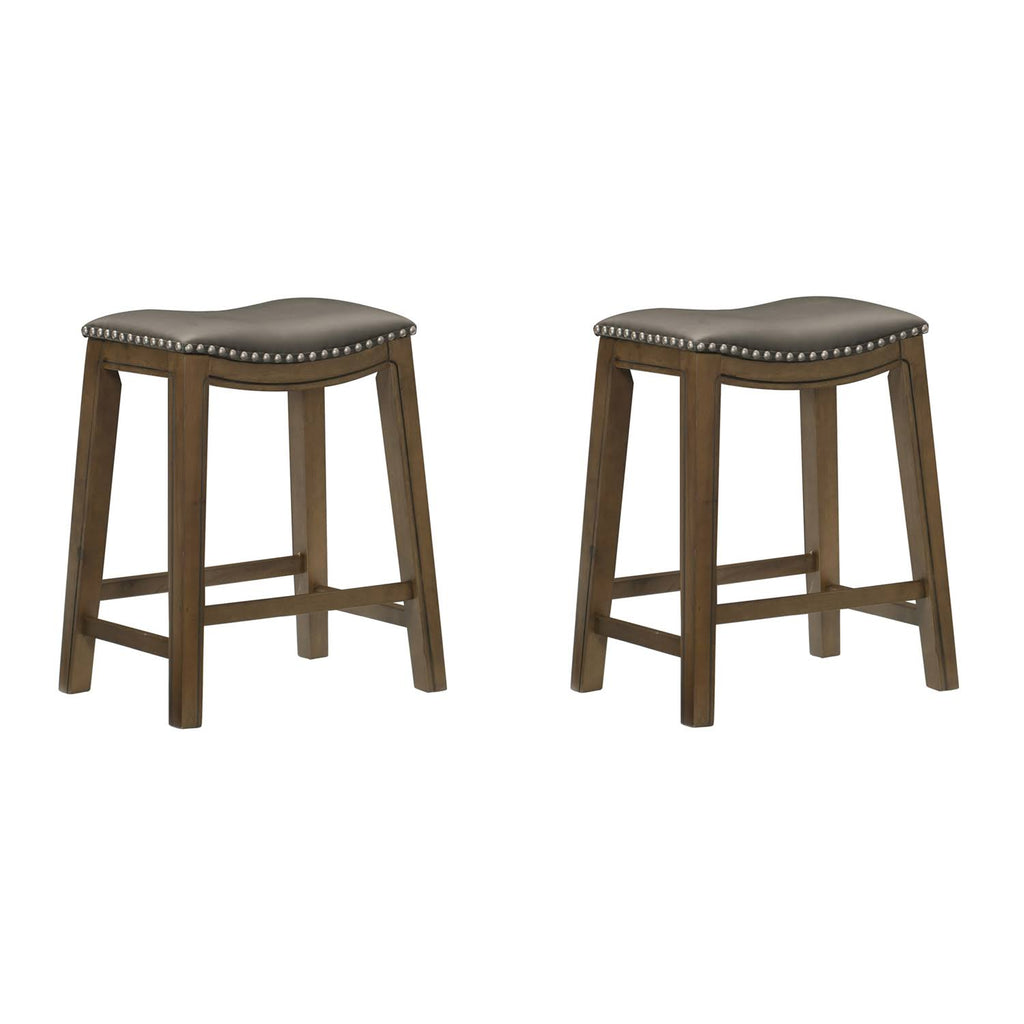 24x22 Counter Height Wooden Saddle Seat Barstool, Gray Brown (2 Pack) E833