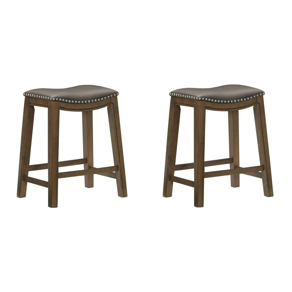 24x22 Counter Height Wooden Saddle Seat Barstool, Gray Brown (2 Pack) E833