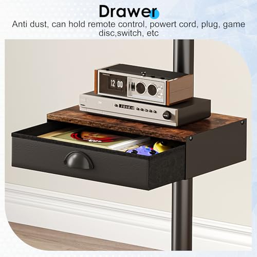 Rolling TV Stand with Power Outlet, Adjustable Height Mobile TV Cart with Wheels B98963