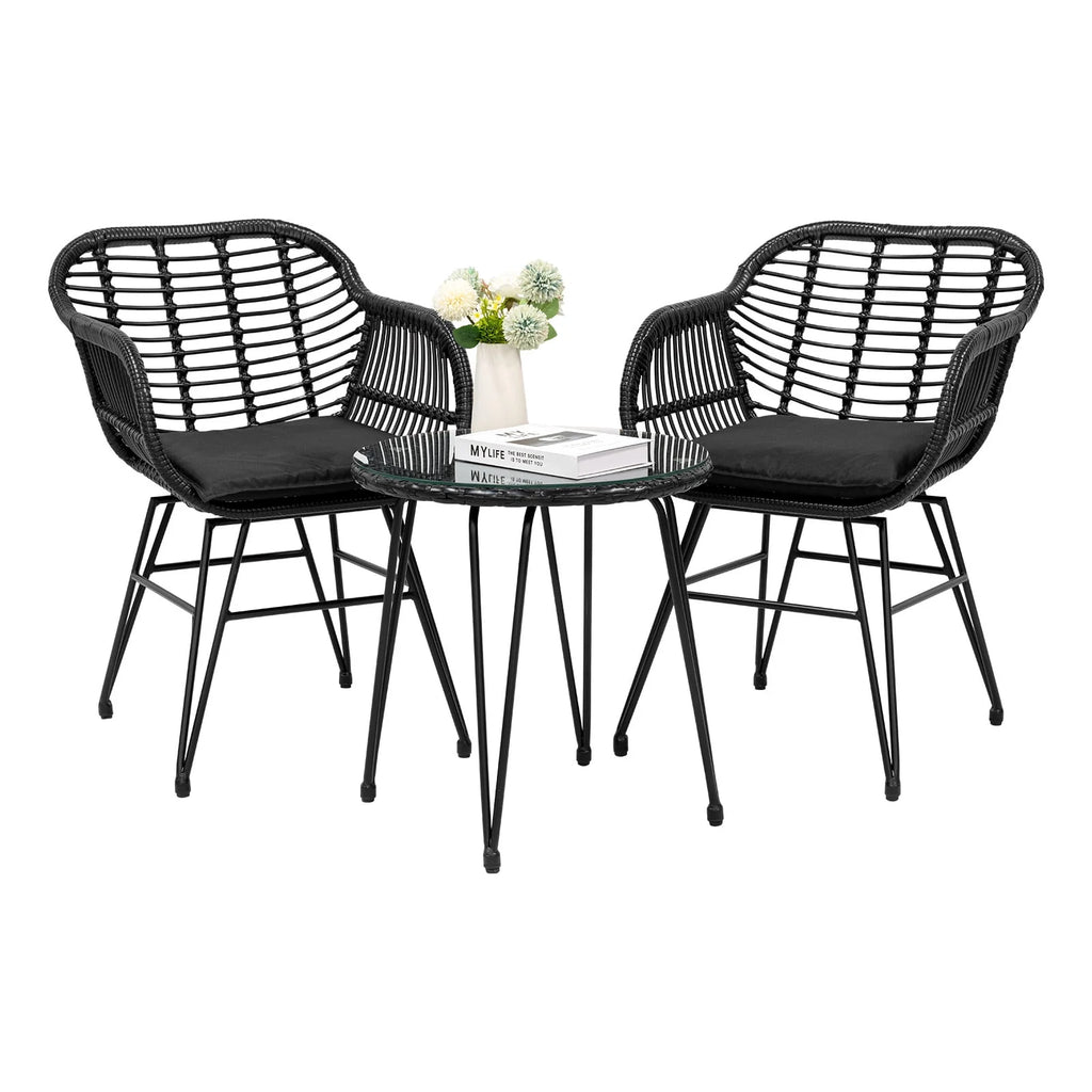 3 Piece PE Rattan Wicker Bistro Set with Cushions Z8383