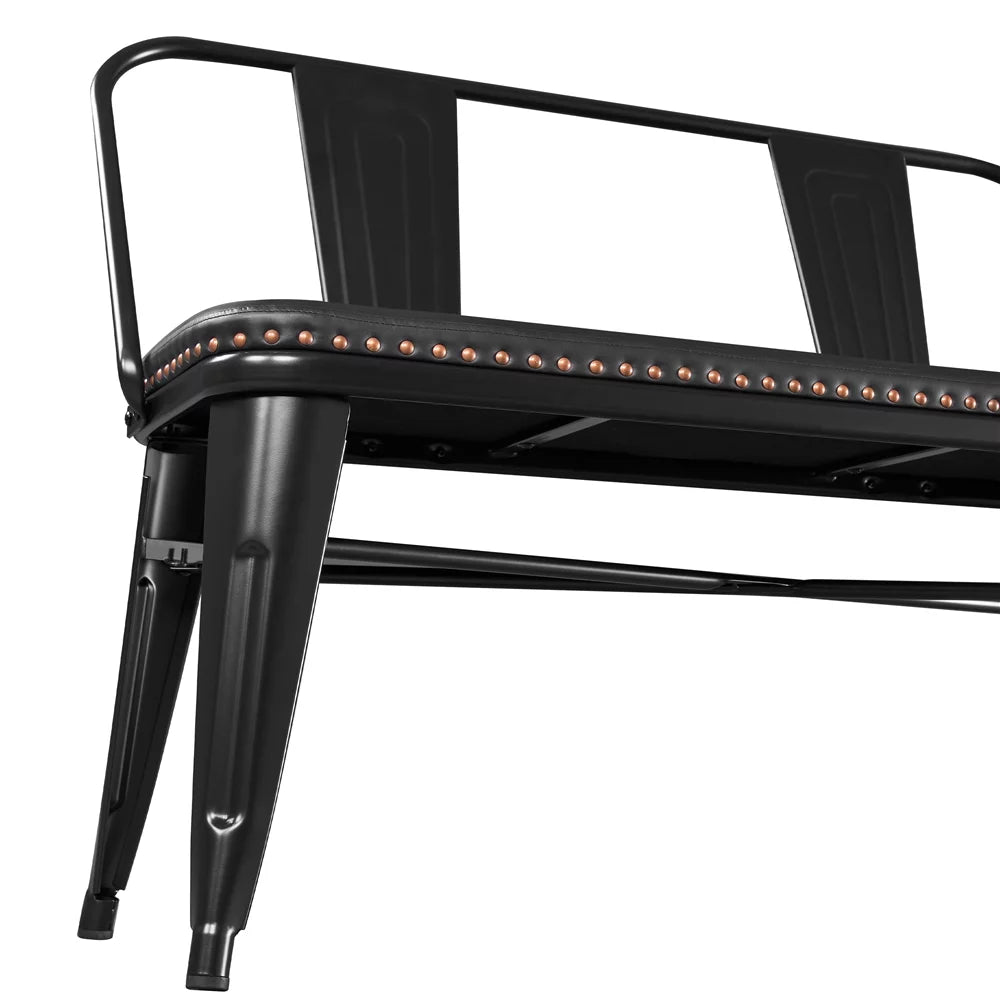 Black Metal Dining Bench with Upholstered Seat W3393