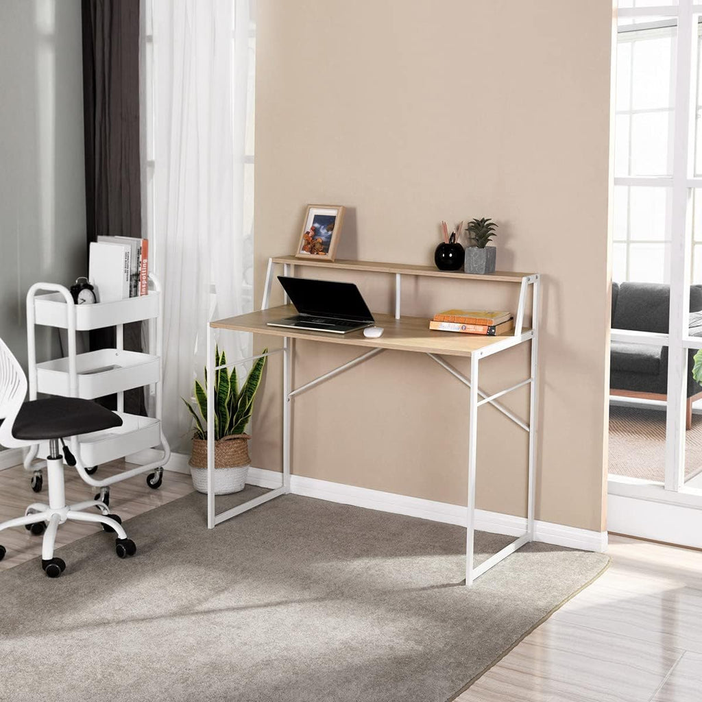 Computer Desk with Storage Shelf, Oak White, 39.4x18.9x35.4in, Pack of 2 P475
