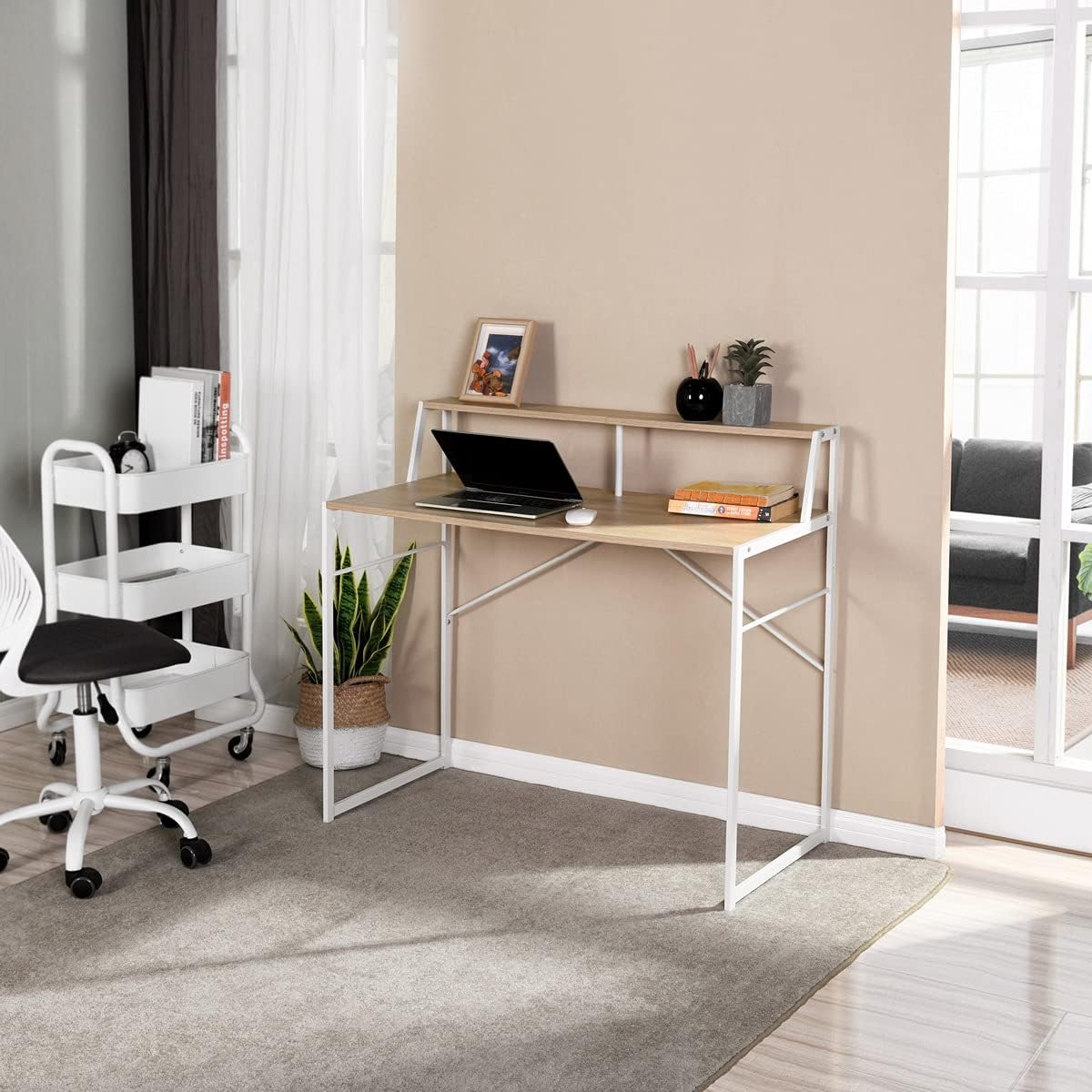 Computer Desk with Storage Shelf, Oak White, 39.4x18.9x35.4in, Pack of 2 P475