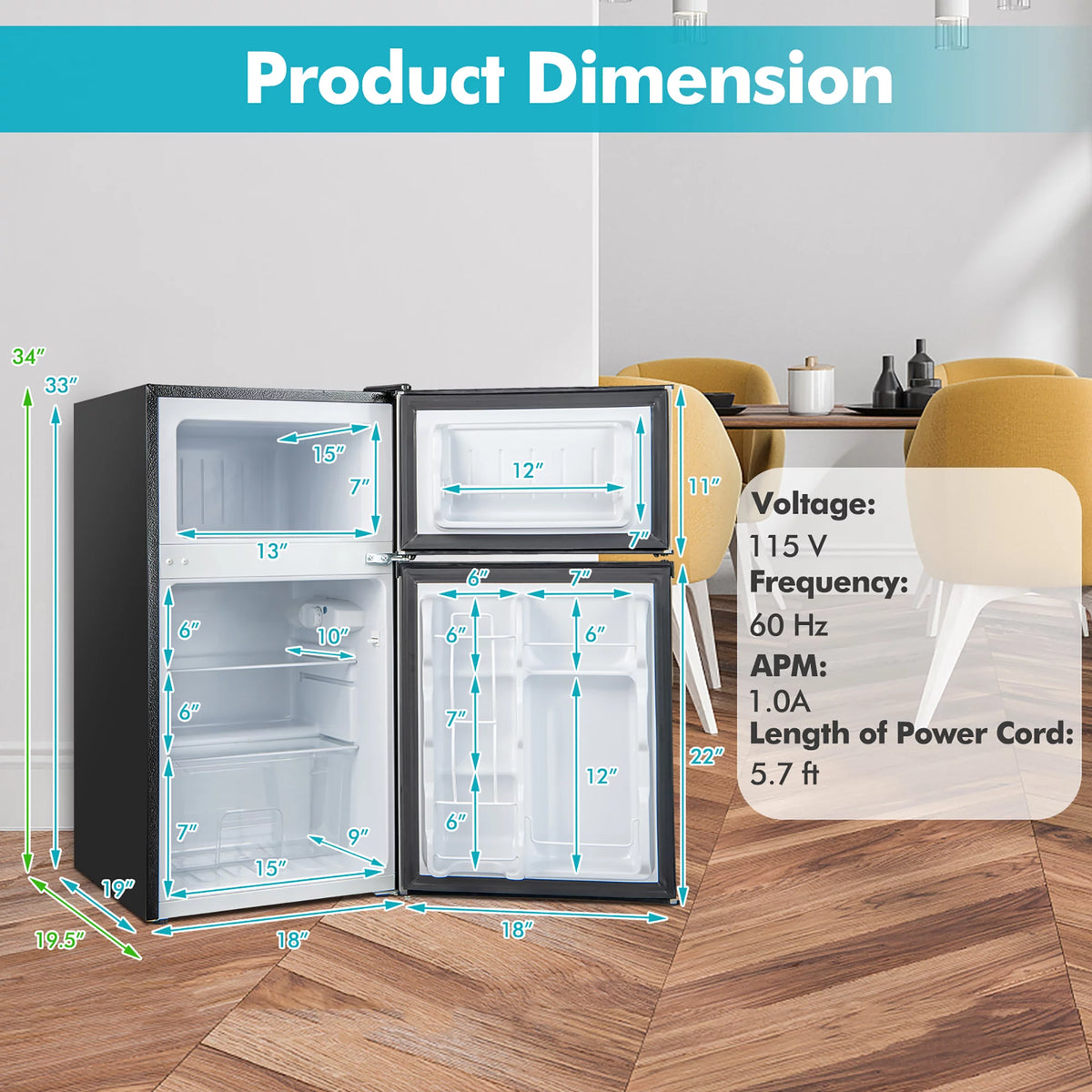 3.2 Cu.Ft Compact Mini Refrigerator with Freezer U954132