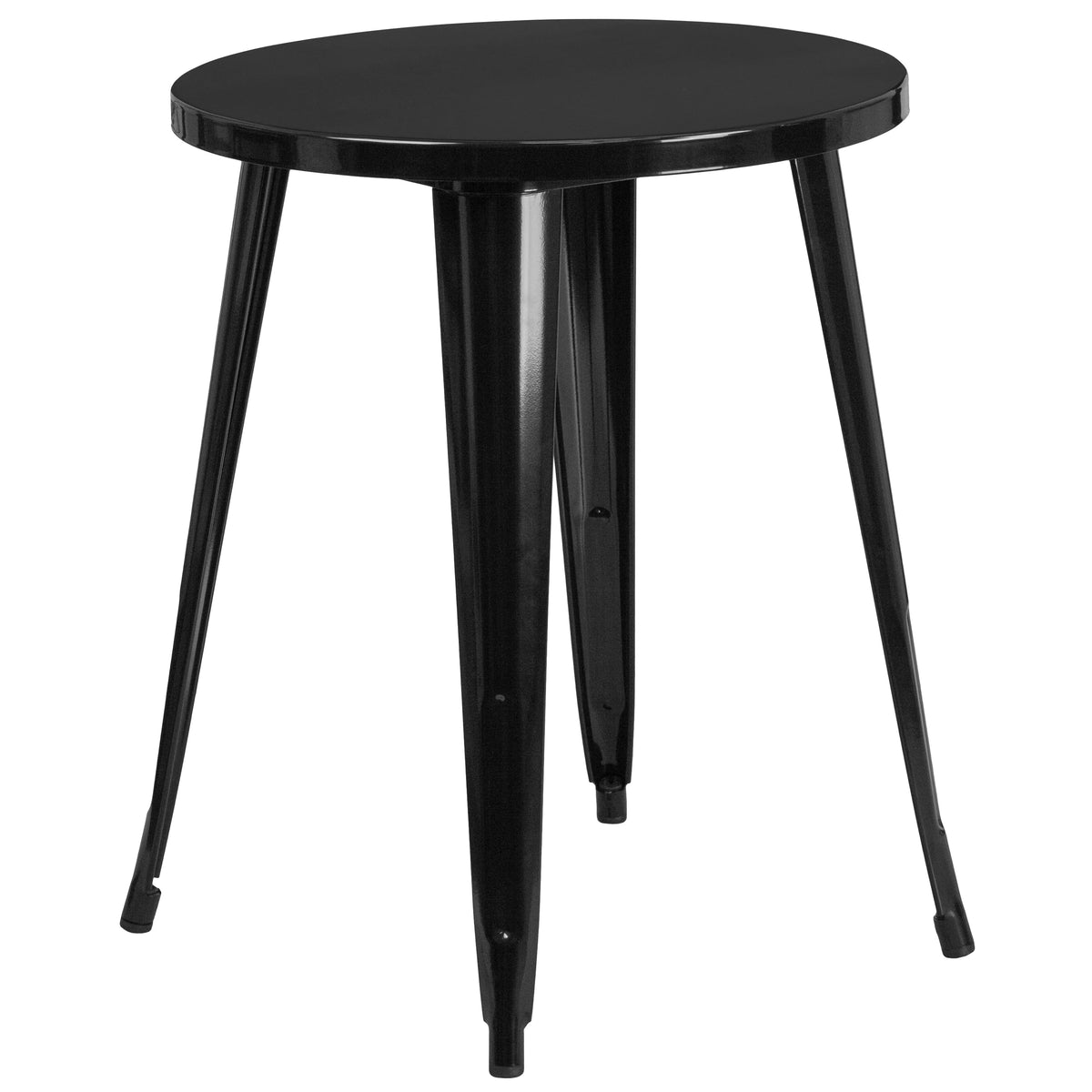 24" Round Black Metal Indoor-Outdoor Table Set with 4 Cafe Chairs E681763