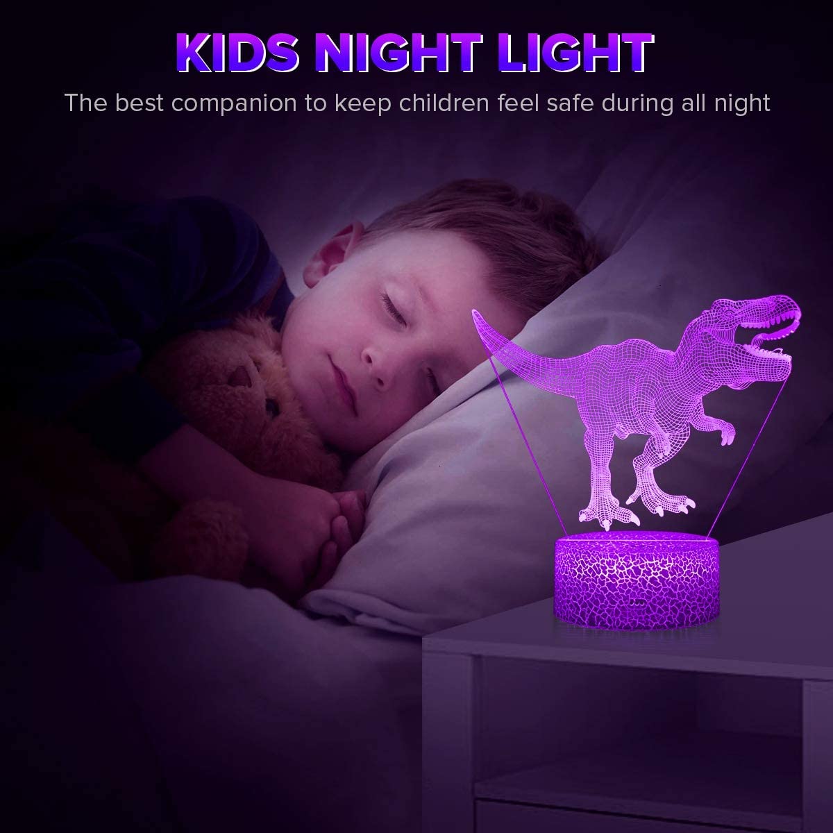 3D Dinosaur Night Light with Remote & Touch, 7 Colors + 16 Colors Changing Dimmable G287