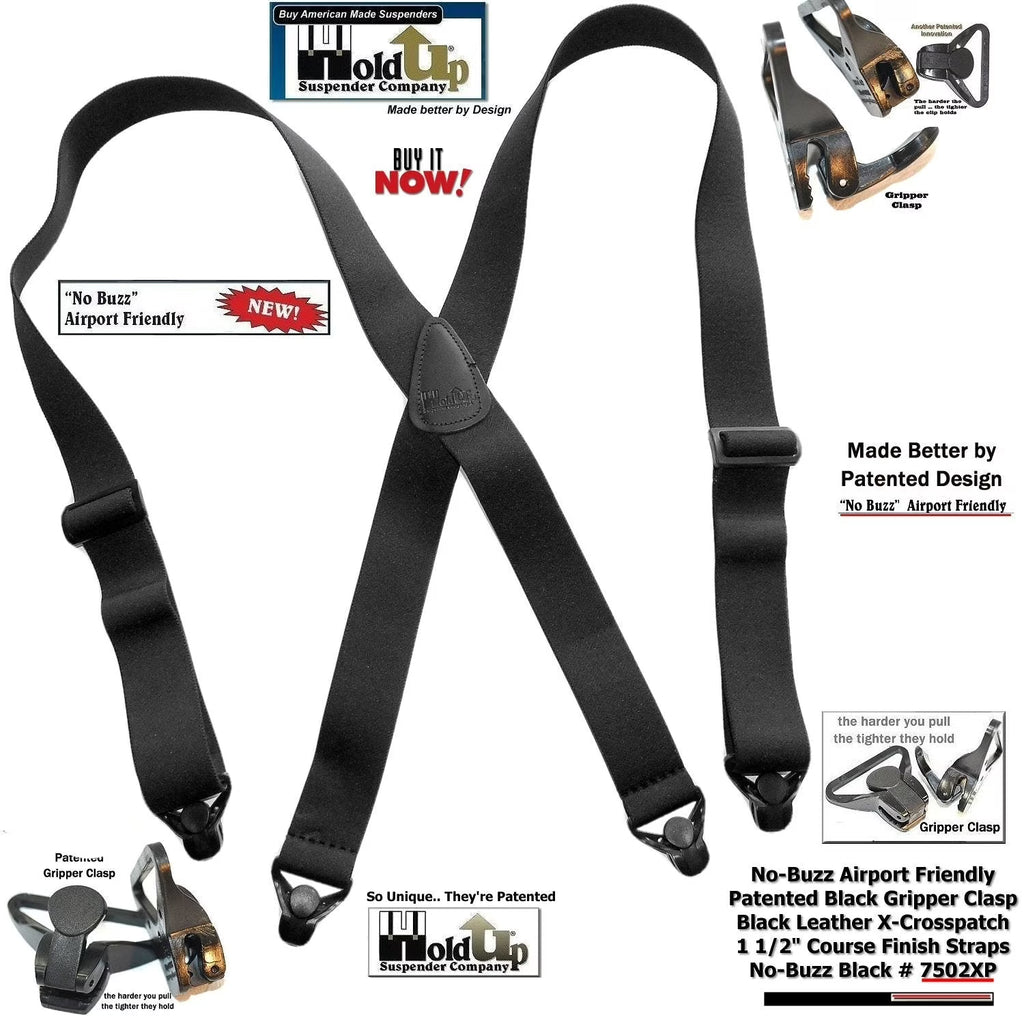 Black X-Back Suspenders with Gripper Clasps Y730