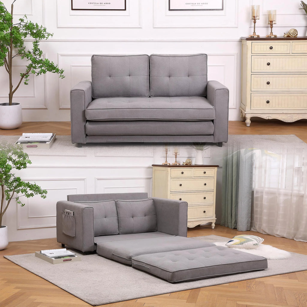 Upholstered Convertible Futon Sofa Bed with Side Pockets X97107