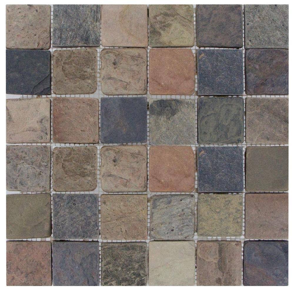 Mixed Color 12 in. x 12 in. x 10mm Tumbled Slate Mesh-Mounted Mosaic Tile (10 Sq. ft. 10 Pieces per CASE) R132
