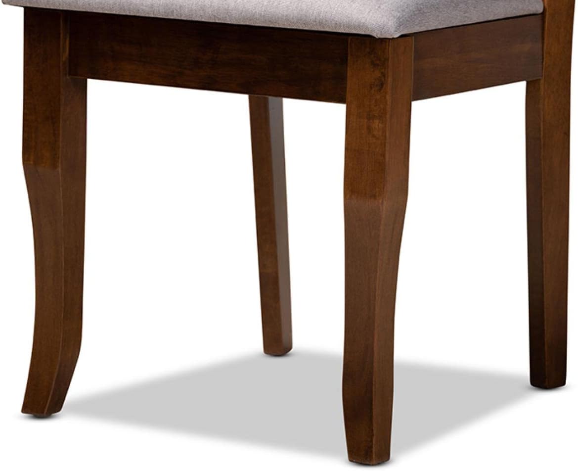 Grey Fabric Upholstered Walnut Brown Wood 4-Piece Dining Chair Set P207