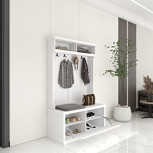 White Hall Tree with Bench and Shoe Storage T8067