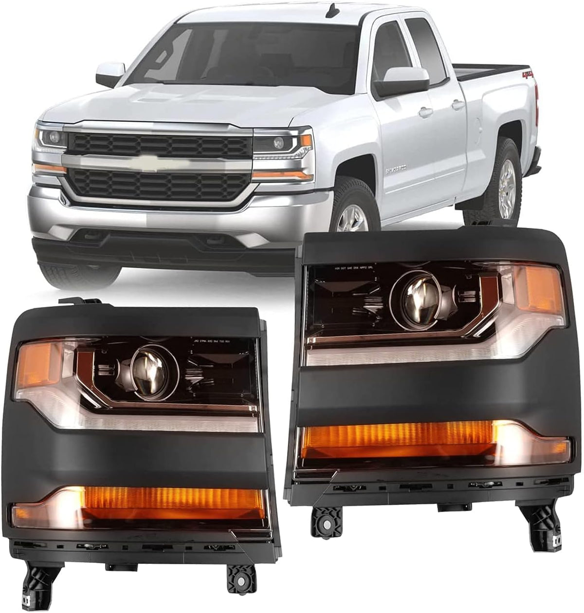 Projector Headlight Assembly for 2016 2017 2018 2019 Chevy Silverado 1500 with High Low Beam E9647