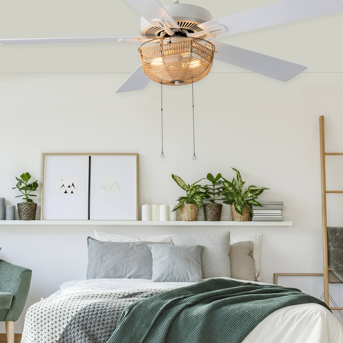 52x22 5-Blade LED Rattan Lighted Ceiling Fan Tan C97546