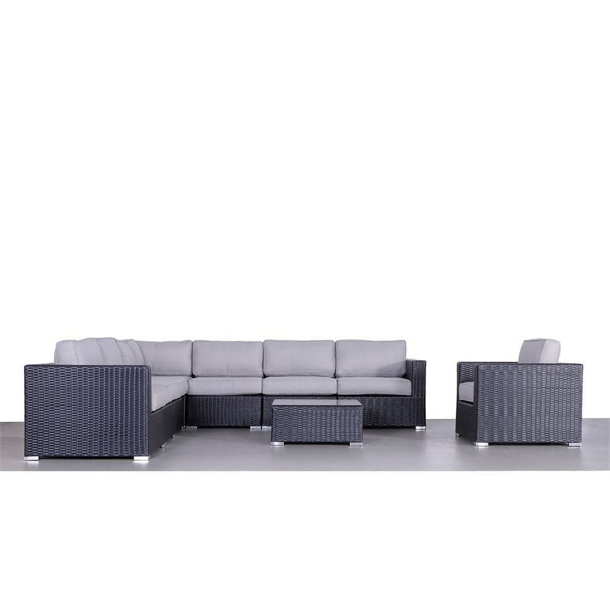 Black Wicker Sectional Set with Cushions P543