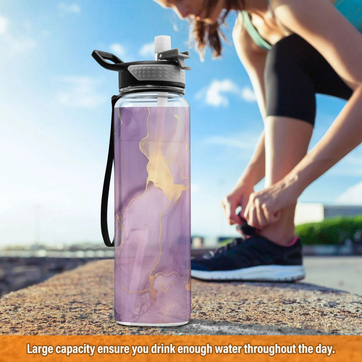 Purple and Gold Marble 32oz Tritan Leakproof Sports Bottle with Straw O118