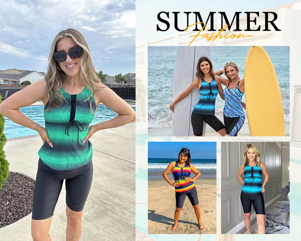 Two Piece Tankini Bathing Suits with Short Capri Z2286