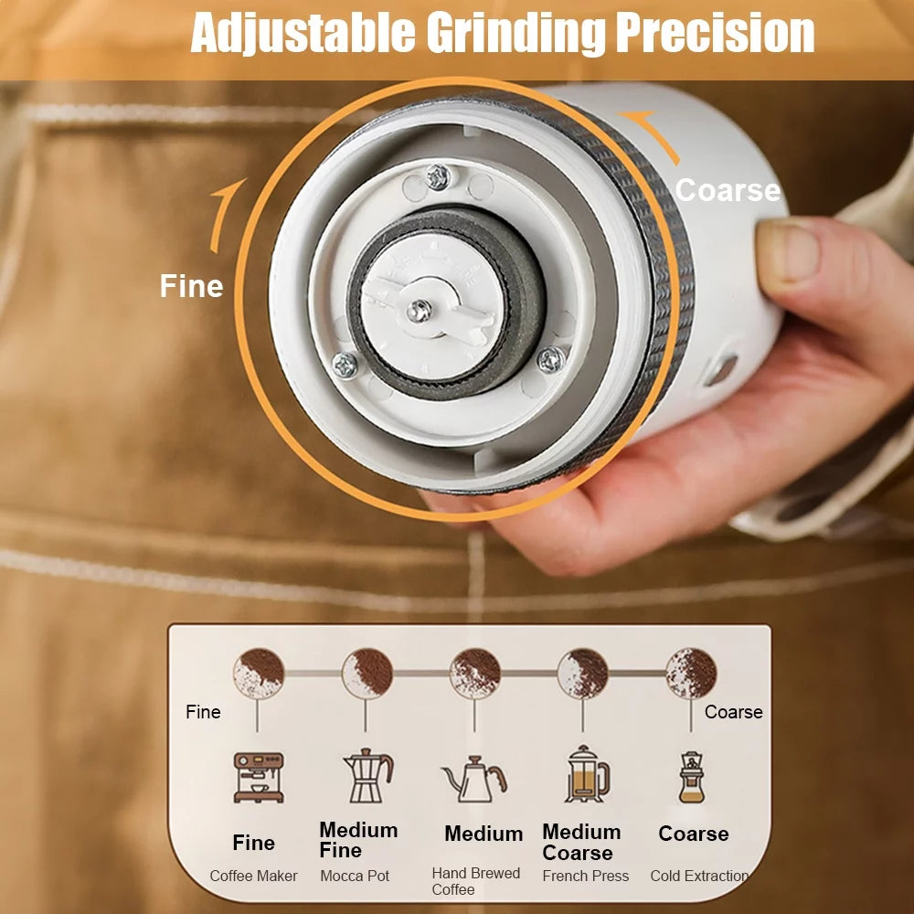 Portable Electric Burr Coffee Grinder 13W 200ml USB Rechargeable Adjustable Cordless Q5010
