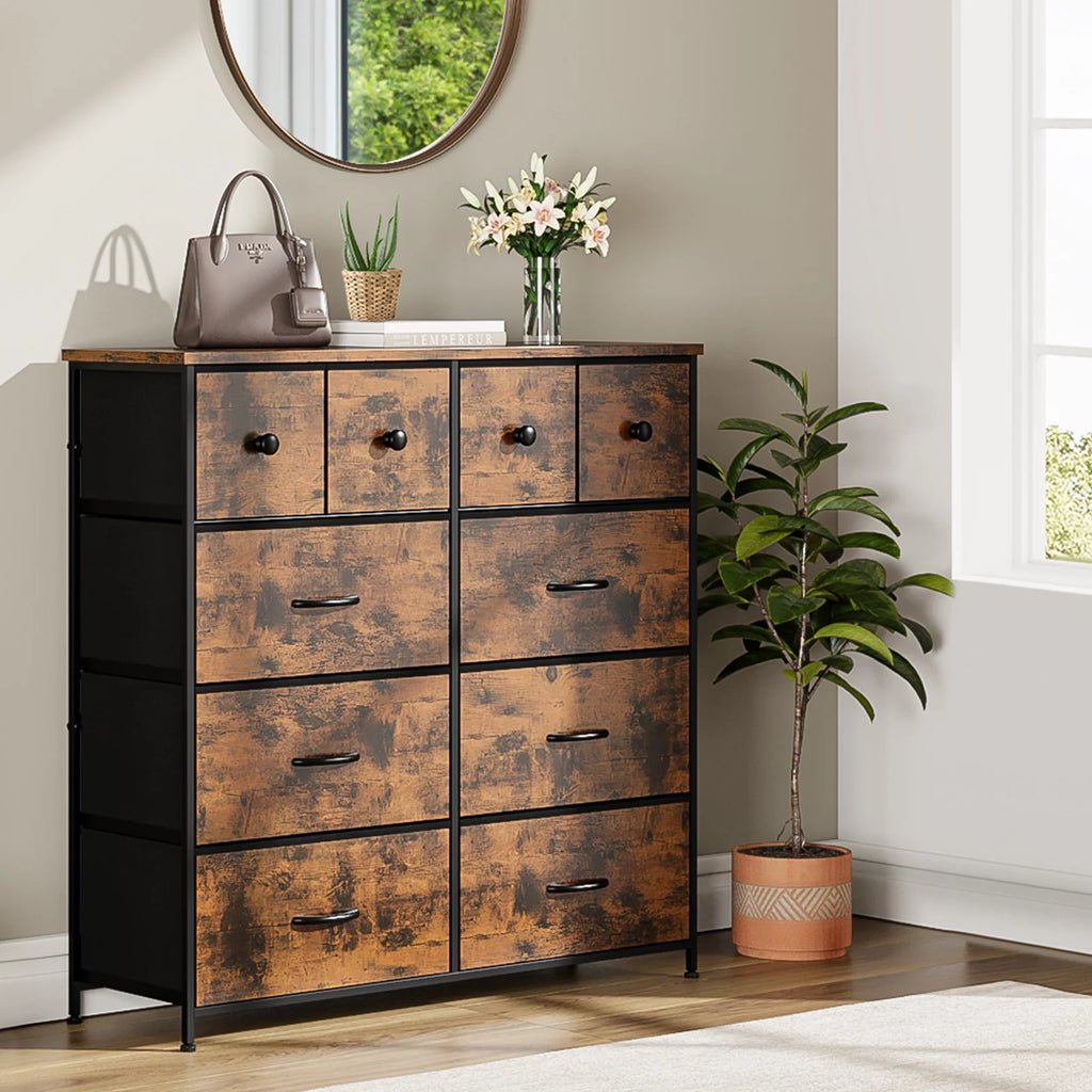 10 Drawer Tall Dresser with Wooden Top O2700