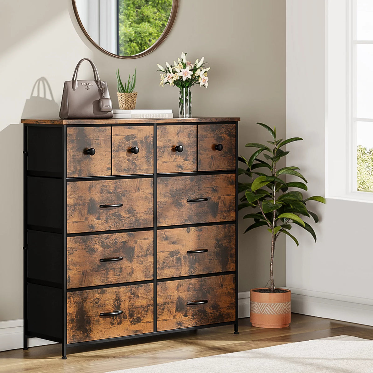 10 Drawer Tall Dresser with Wooden Top O2700